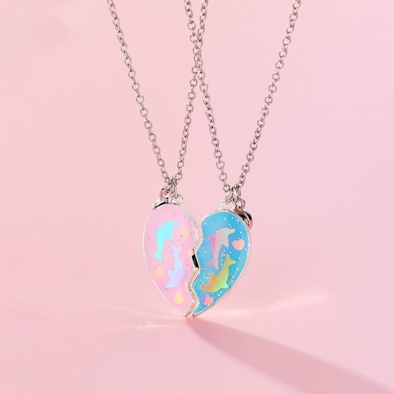 DOYYCA Best Friend Necklace Gifts Friendship Necklace Magnetic Matching Heart Unicorn Dolphin BFF Necklace for 2 Girls - Image 4